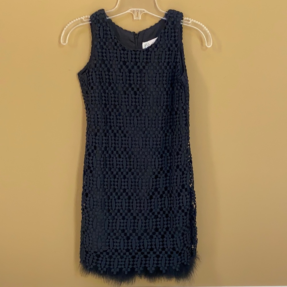 Blush girls formal black dress with feather trim
